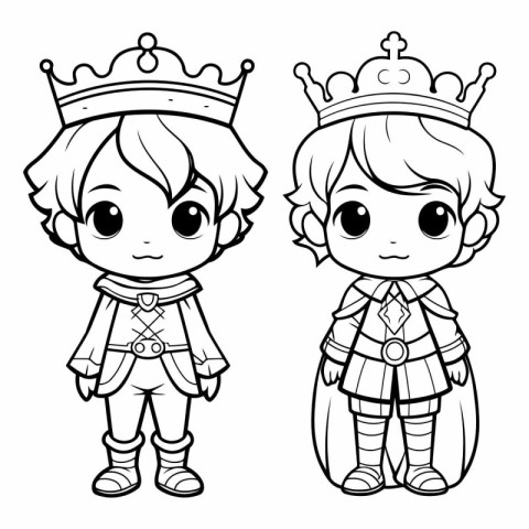 Cute cartoon prince and princess for coloring book.