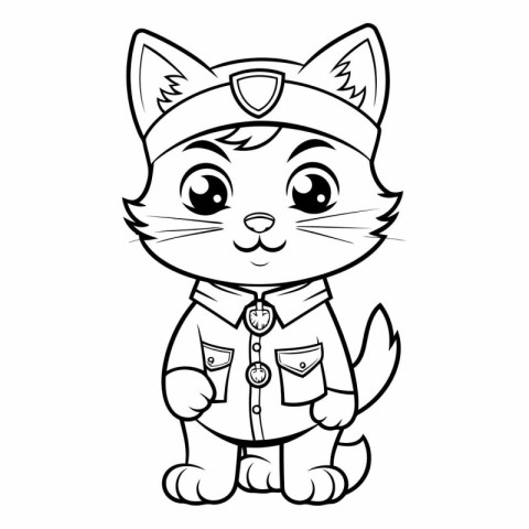 Black and White Cartoon Illustration of Cute Cat Sailor Characte