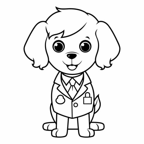 Black and White Cartoon Illustration of Cute Puppy Dog Character