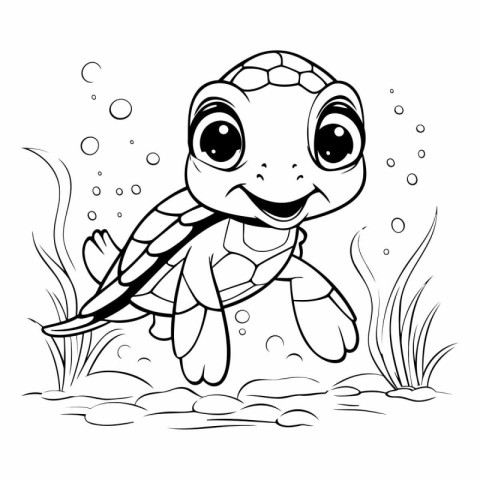 Coloring book for children. Turtle in the sea