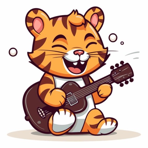 Tiger playing guitar. Cute cartoon character.