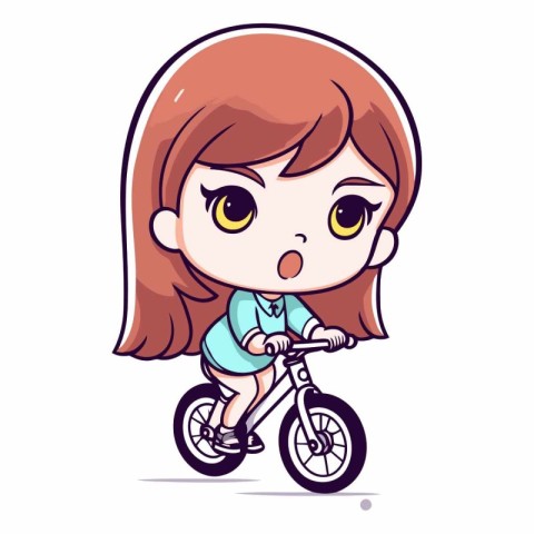 Cute little girl riding a bicycle in cartoon style.