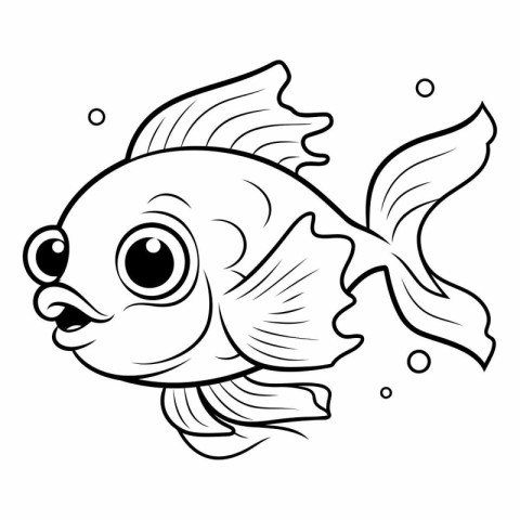 Black and White Cartoon Illustration of Cute Fish Animal Charact