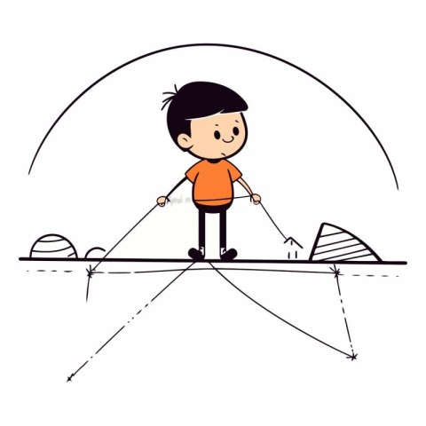 Boy playing on a seesaw in cartoon style.