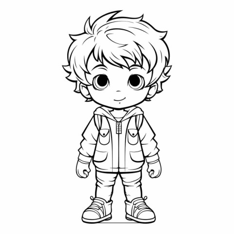 Cute little boy in a coat for coloring book