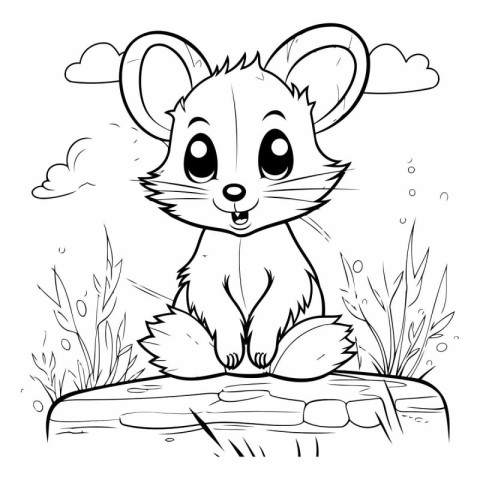 Illustration of a Cute Little Mouse Cartoon Character Coloring B