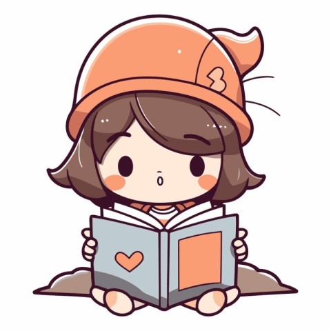 Illustration of a Cute Little Girl Reading a Book - Vector