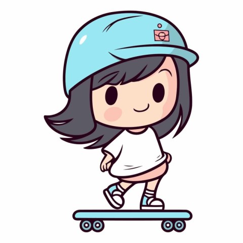 Illustration of a Cute Little Girl Riding a Skateboard