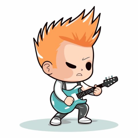 Boy Playing Guitar - Cute Cartoon Vector IllustrationÃ¯Â»Â