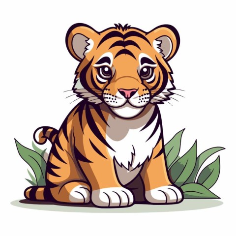 Cartoon tiger isolated on white background in flat style.