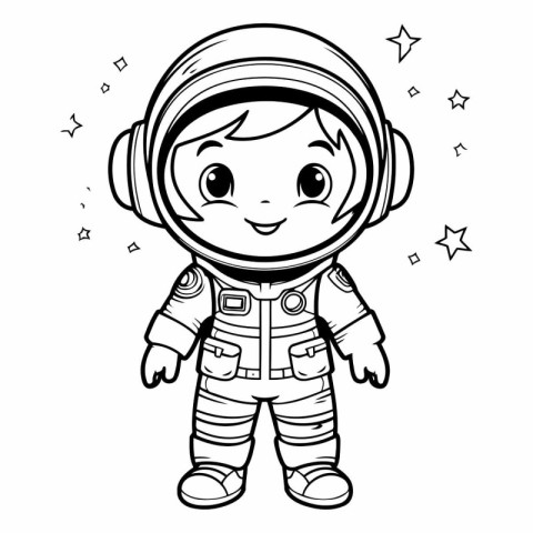 Cute cartoon astronaut boy in space suit isolated on white.