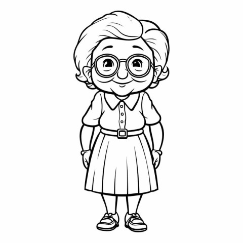 Cute cartoon little girl in glasses for children coloring book.