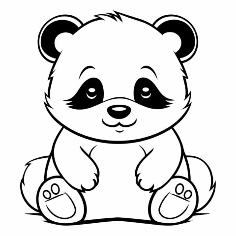 Black and White Cartoon Illustration of Cute Panda Animal for Co