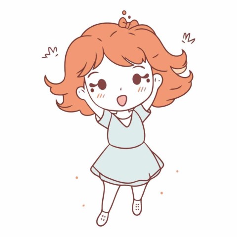 Illustration of a cute little girl with red hair in a dress