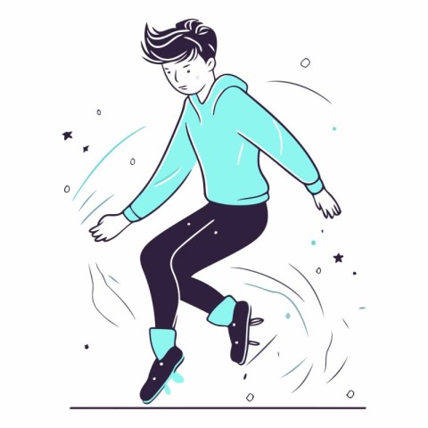 Vector illustration of a young man skating on ice. Winter sport.