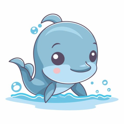 cute cartoon whale swimming in the sea. eps