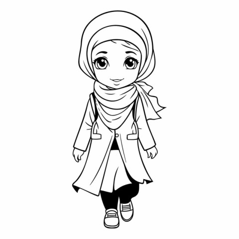 cute arabic girl with hijab cartoon vector illustration graphic