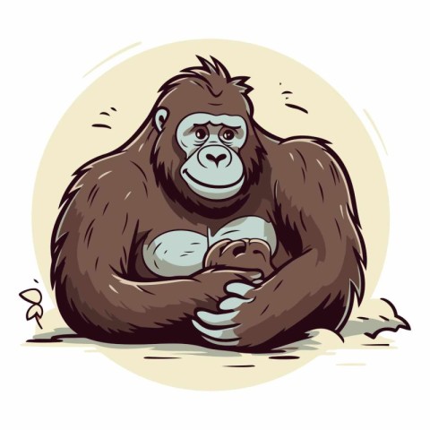 Vector illustration of a gorilla holding a baby in his hands. Ca