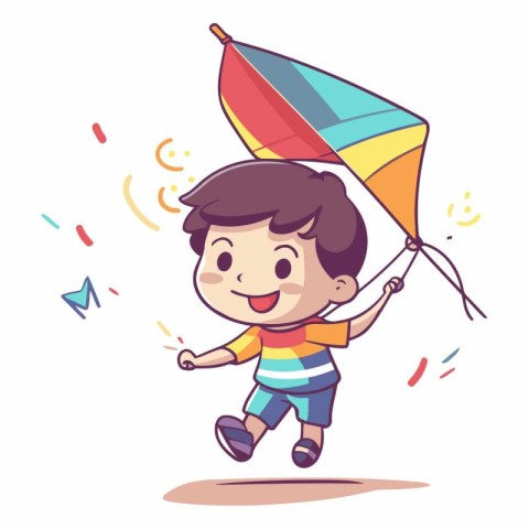 Cute little boy playing with a kite.