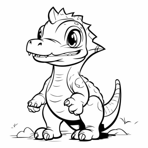 Cute Dinosaur - Black and White Cartoon Illustration. for Colori