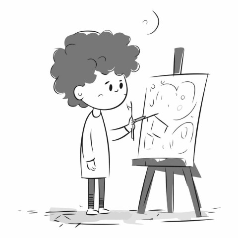 Illustration of a Kid Boy Painting a Picture on an Easel