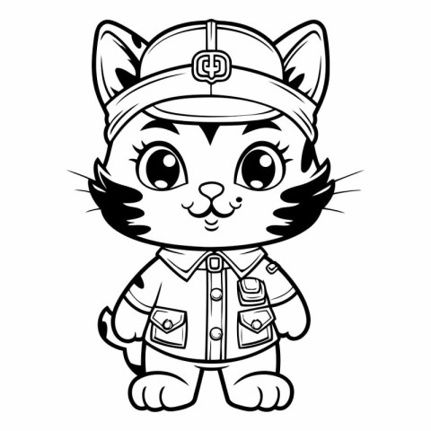 Black and White Cartoon Illustration of Cute Cat Animal Characte