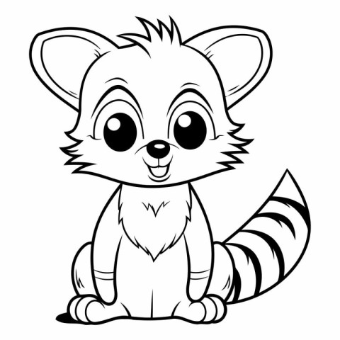 Cute Cartoon Raccoon - Black and White Illustration.