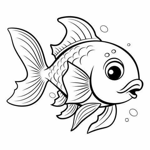 Black and White Cartoon Fish Coloring Book for Kids Vector Illus