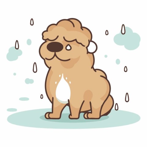 Cute dog in the rain of a cartoon dog.