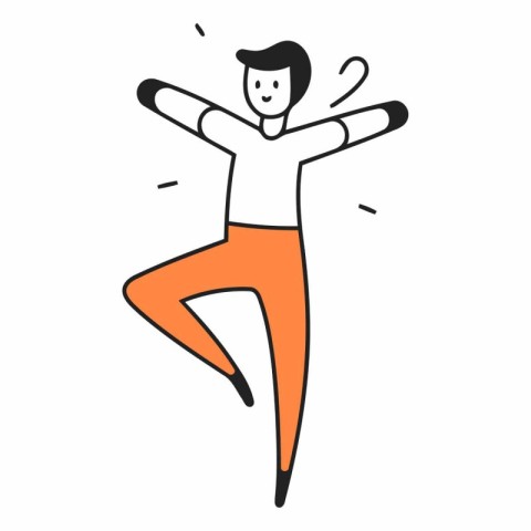 Vector illustration of a happy man jumping. Flat line art style.