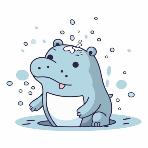 Cute cartoon hippo with a cup of water.