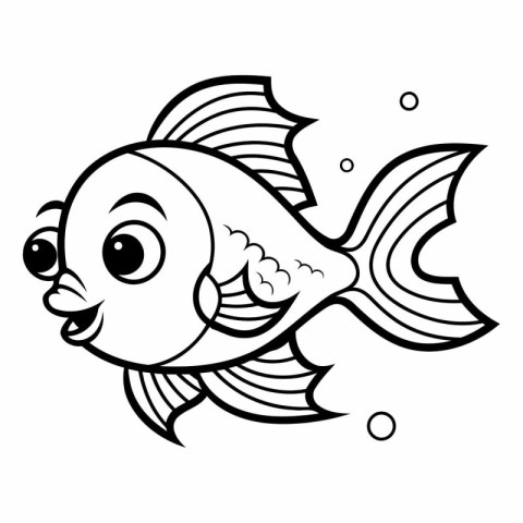 Black and White Cartoon Fish Coloring Book - Vector Illustration