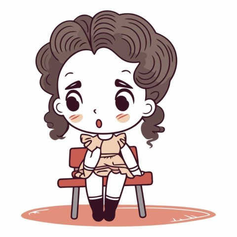 illustration of a cute girl sitting on a chair and thinking.