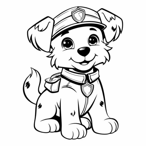 Black and White Cartoon Illustration of Cute Puppy Police Dog Co