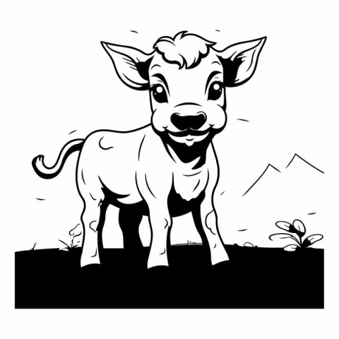 Vector illustration of a cow on a meadow. Farm animal.