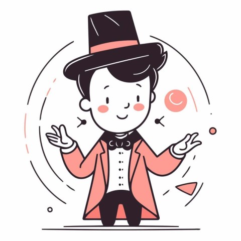 Magician man in suit and top hat. Vector flat illustration.