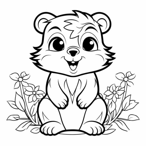 Cute cartoon chipmunk with flowers for coloring book.