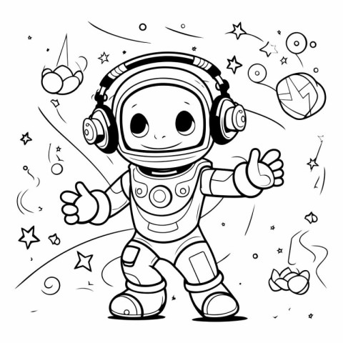 Astronaut with headphones. Coloring book for children.