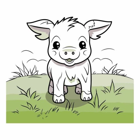 Illustration of a Cute Pig Standing on a Grassy Field