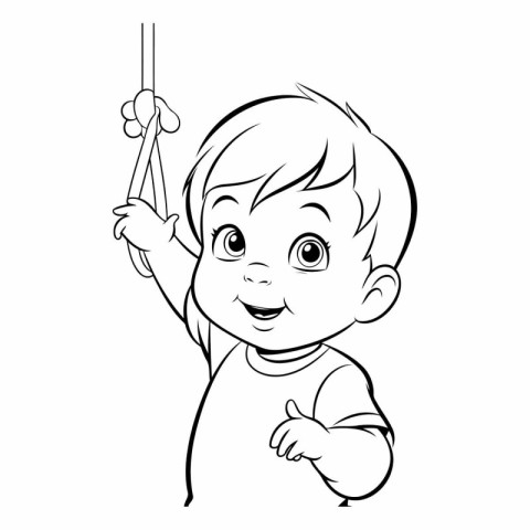 Cute little boy with a rope for coloring book