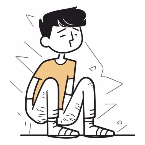 Illustration of a man sitting on the floor and feeling sad.