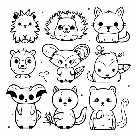 Set of cute cartoon animals. Hand drawn vector illustration for