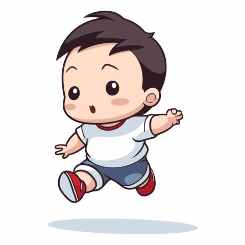 Cute little boy running. cartoon vector illustration isolated on