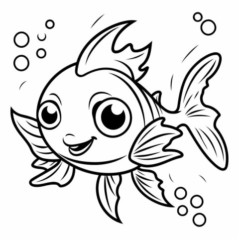 Black and White Cartoon Illustration of Cute Fish Animal Charact