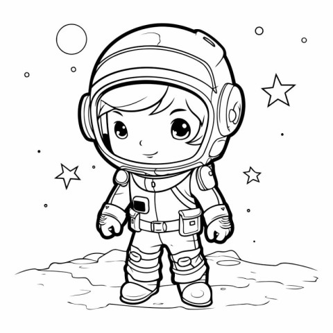 Coloring Page Outline Of a Cute Little Astronaut Girl