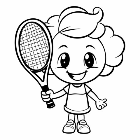 Cartoon Illustration of Cute Little Boy Tennis Player Character