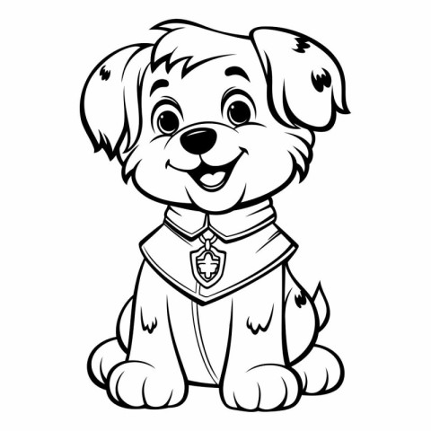 Black and White Cartoon Illustration of Cute Puppy Dog Animal Ch