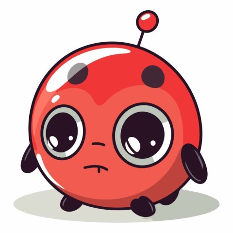 Cute red ladybug with sad face. Cartoon vector illustration.