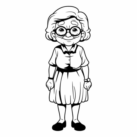 Grandmother - Black and White Cartoon Illustration of Grandmothe