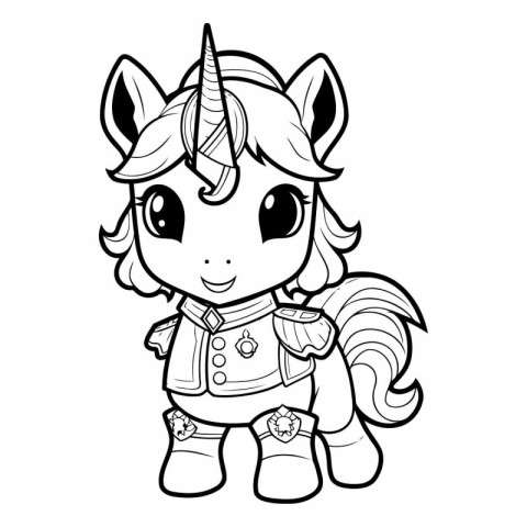 Black and White Cartoon Illustration of Cute Unicorn Fantasy Cha